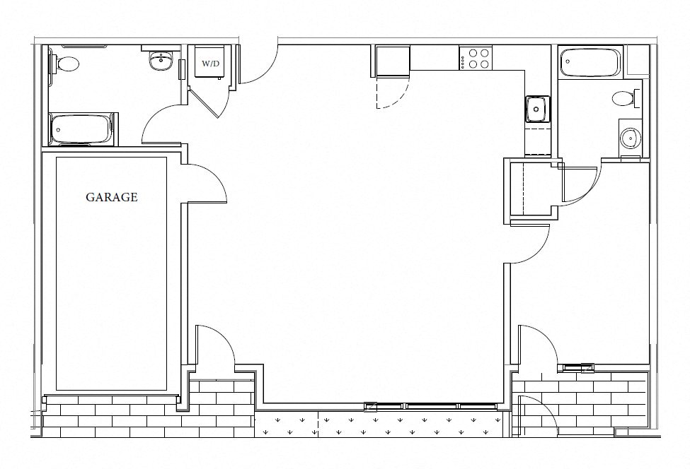 Floor plan for 1 bed, 2 baths, 1017 sqft